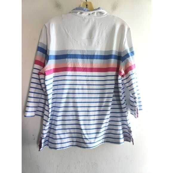 Tribal Sport "Cool Blue" White w/Blue Pink Stripe Cotton Polo Shirt size Large - Picture 4 of 7